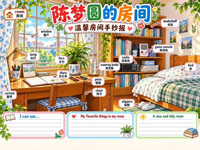佰福手抄报《陈梦圆的房间》彩色完整识字版